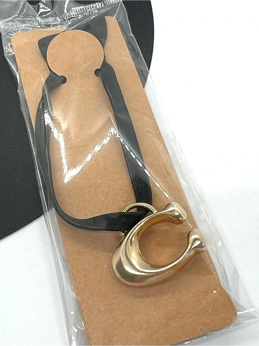 Coach Black Leather Loop Signature C Bag Charm Keychain Gold Tone Hangtag EUC